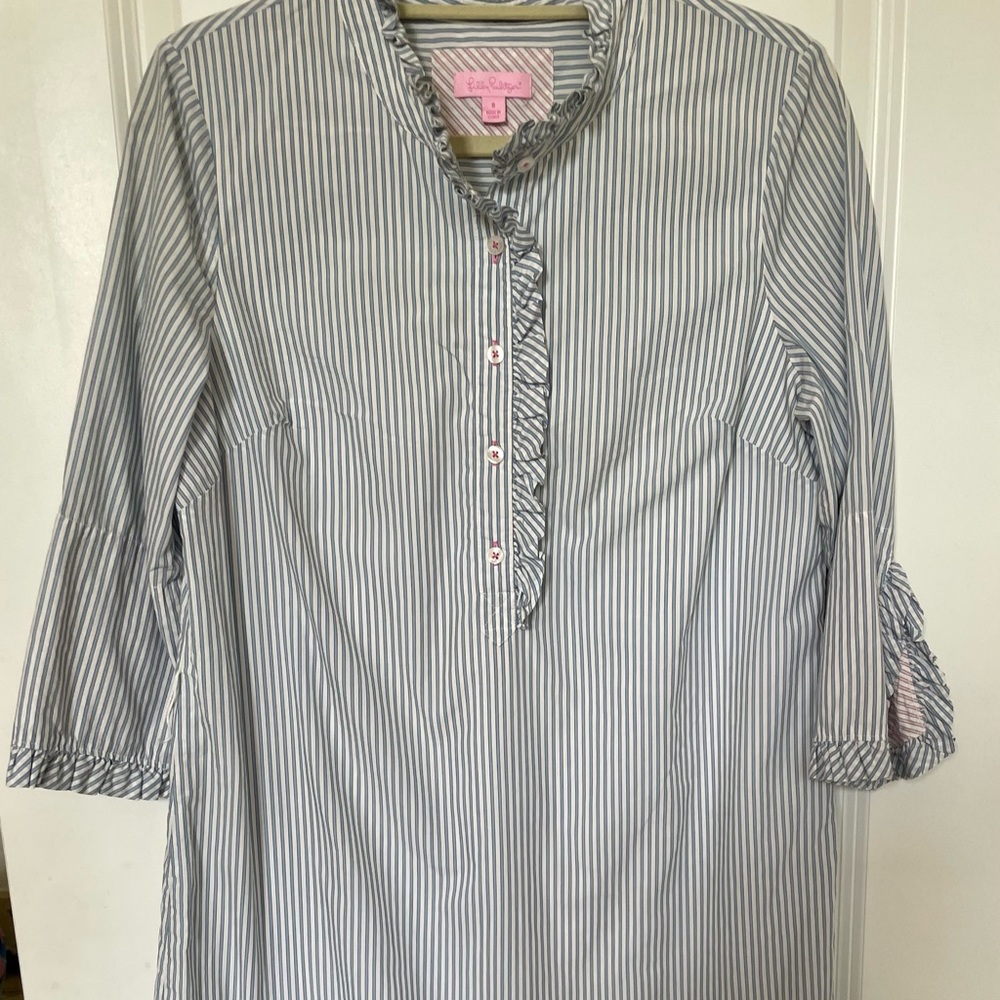 Lilly Pulitzer Blue and White Stripe Cotton Shirt Dress
